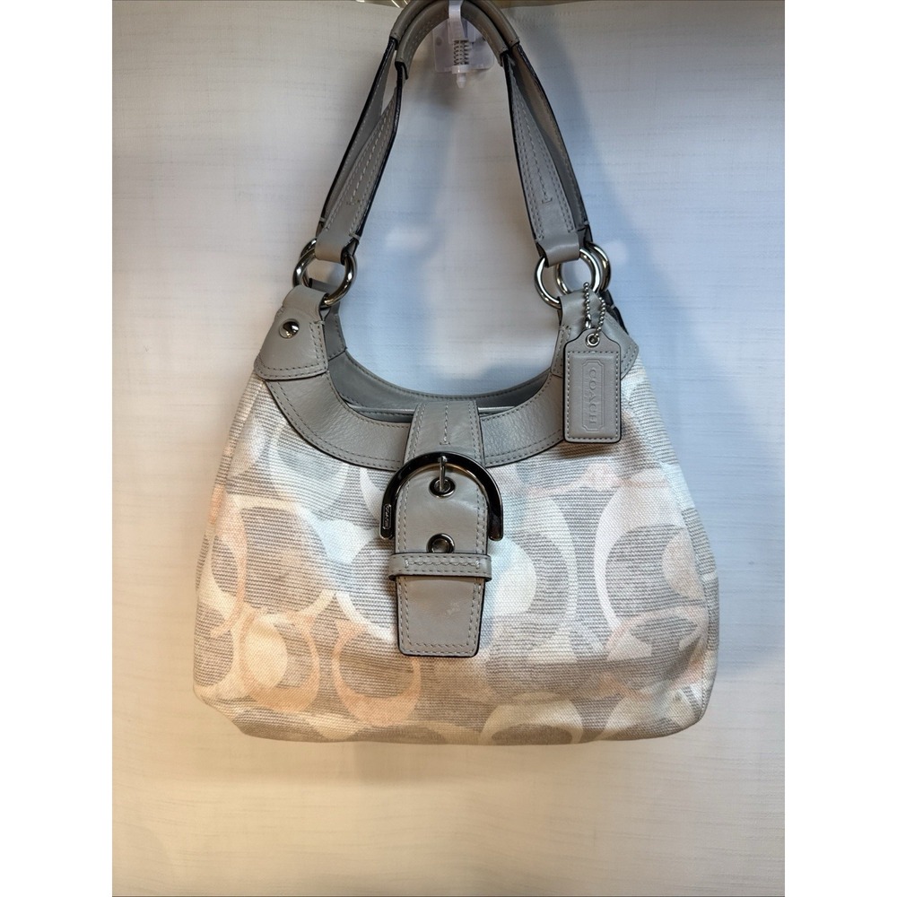 COACH Soho Lynn Hobo Optic Linen Leather Shoulder Bag - A1273-F19193 Gray Pink